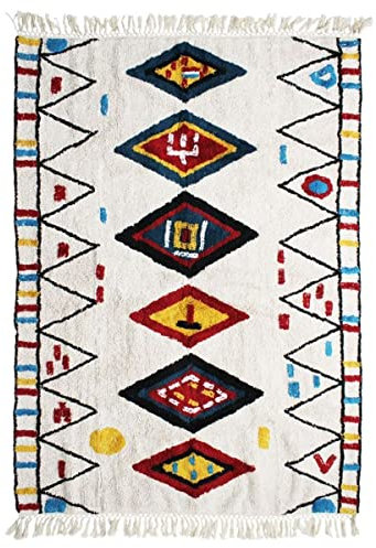 Berbere Color - Teppich Wohnzimmer, Schlafzimmer, Berber Teppich 100% Baumwolle, Tribal Muster 160 x 230 cm weiß.