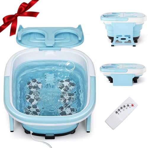 RELAX4LIFE Bain de Pieds Pliable avec Chauffage, Bulles & Infrarouge, Masseur de Pieds 450W avec Température Réglable 35-48 °C, Minuterie 10-60 Mins, Rouleau de Massage Électrique, Télécommande