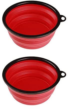 pet wiz Collapsible Travel Silicone Bowl - 350ml | Two Pack - Portable Food & Drink Bowl with Hook for Dogs & Cats (Red)