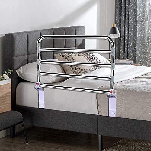 FZYE Bettgitter für Erwachsene, klappbare Bettgitter aus kunststoffgesprühtem Stahl für Senioren, Senioren höhenverstellbarer seitlicher Standgriff, einfach zu montieren, 90 cm weiß