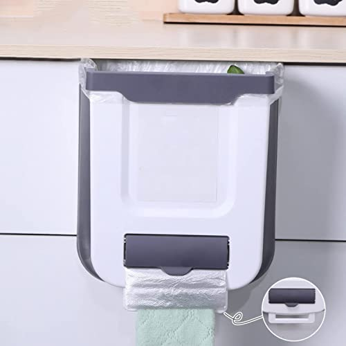 ToKinCen Wall Mounted Foldable Trash Can, Hanging Waste Bin for Cabinet Door, Under Sink Storage Creative Waste Bin for Kitchen, Bathroom, Office, Car, Living Room, Bedroom 10L, White