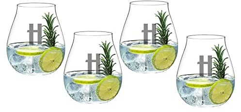 Riedel Lot de 4 verres à gin personnalisés sans pied en cristal gravé pour cocktails, boissons mélangées, accessoires de bar à domicile et cadeaux