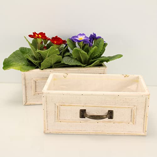 OF 2 Blumentöpfe Schubladen im Vintage Stil - Kräutertopf, Blumentopf, Blumenkasten zum Bepflanzen (Weiß P60)