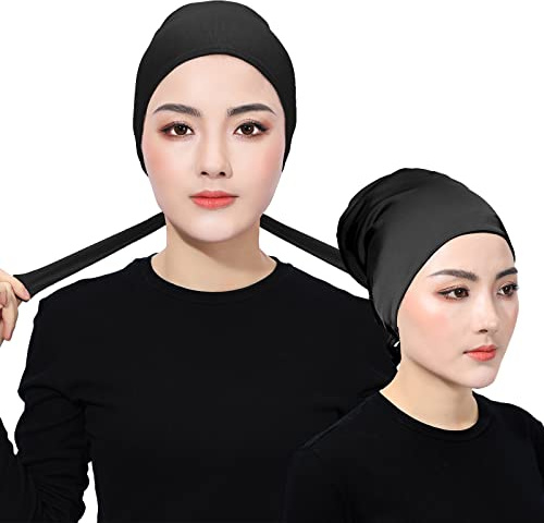 PeacePray Hijab-Untermütze mit Seidensatin gefüttert, hochwertiges rutschfestes Hijab-Unterschal, verstellbare Dichtheit nach Ihren Wünschen, Schwarz1, Einheitsgröße
