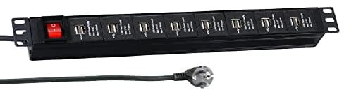 EFB 19 Zoll 1HE Steckdosenleiste 16x USB A mit Schalter 3m, schwarz