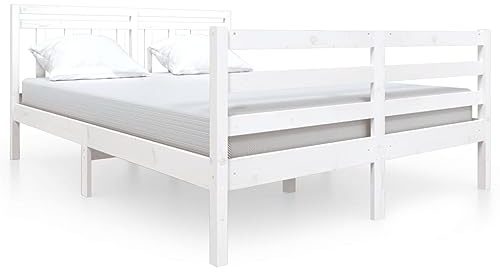 vidaXL Massivholzbett Bettgestell Bett Holzbett Doppelbett Lattenrost Bettrahmen Schlafzimmerbett Schlafzimmermöbel Weiß 140x190cm
