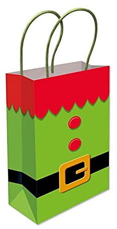 Anila's Complete Christmas Themed 10 Party Bags, Fillers & Favours – 10 Elf Party Bags with Handles. (Ideal for Children Aged 3-8)