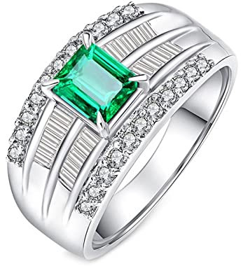 Lieson Verlobungsring Damen, Platin Ringe Damen Diamant mit Smaragd 0.67ct Eheringe Hochzeitsring Große 53 (16.9)