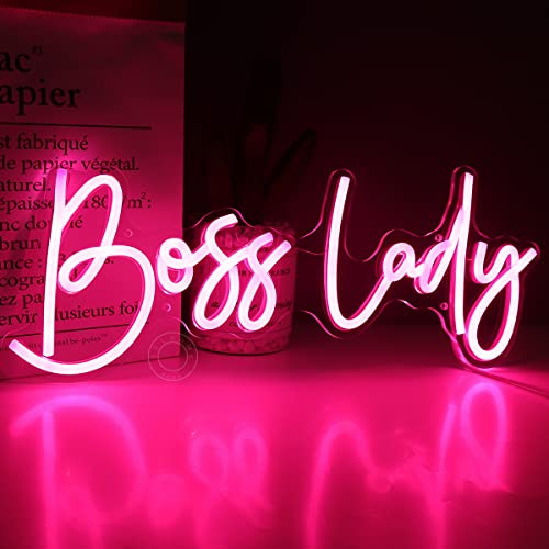 SYLHOME Pink Boss LED-Neon-Lichtschild, USB-Schreibtisch-Teller, cooles Mädchen, Damen, Schlafzimmer, Wohnzimmer, Büro, Zuhause, Wanddekoration, Schild, Party, Muttertag, 40.1x15.2 cm, 5 V