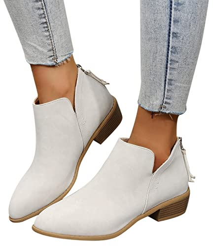 Godom Damen Stiefeletten Elegant Booties mit Niedrige Absätze Retro Riemchen Blume Stricken Frauen Bootie Herbst Winter Stiefel Ankle Boots Knöchel Schuhe Gummistiefel Damen Schneestiefel
