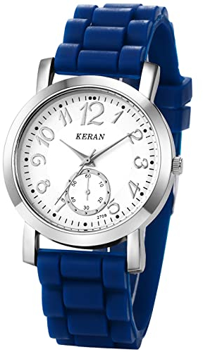 JewelryWe Uhren Damen Analog Quarz Armbanduhr Klassisch Einfach Beiläufige Uhr mit Silikon Armband Dunkelblau