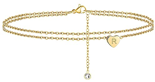 Yowablo Zierliche Buchstaben-Fußkettchen-Armbänder, anfänglich geschichtete Damen-Herz-Fußkettchen Diamantarmband Für Männer