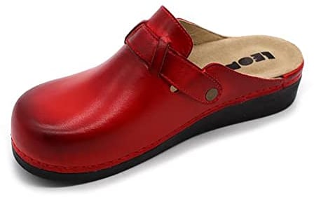 LEON 5000 Lederschuhe Clog Pantolette Komfortschuhe Hausschuhe, Damen, Rot, EU 37