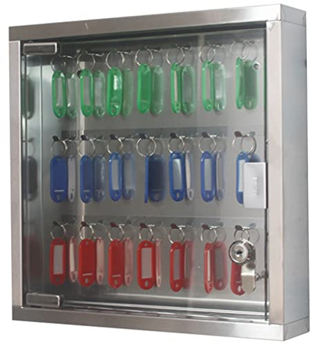 Schlüsselkasten Modern Klein Home Wandmontierter Edelstahl 24 Tasten Schlüsselbox, Office Transparent Und Sichtbar Schlüsseltresor, Art Der Tastensperre (Color : Silver-with Label, S : 24-Keys)