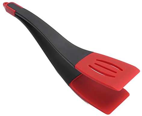 Küchenzange, Silikon 3 in 1 Kombinierbar Spachtel Auslaufende Schaufel Steak Food Clip Schaufel Gebratener Fisch Schaufel Clip Hitzebeständige Spitze Zange für Home Restaurant (rot schwarz)