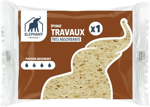 ÉLÉPHANT Maison - Éponge Travaux - Nettoie Surfaces Avant et Après Travaux - Forme Allongée pour Ramassage Facile - Très Absorbante - Haute Qualité et Efficace - Fabriqué en France