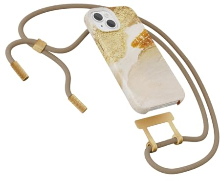 Woodcessories - Change Case, Nachhaltige Handykette abnehmbar kompatibel mit iPhone 15 Hülle mit Band Desert Gold- biologisch abbaubar
