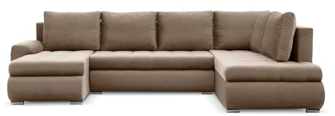 Mebligo - Ecksofa mit Schlaffunktion und Bettkasten Tokio II PRO, 300 cm Breit, Wohnzimmer Eckcouch Ottomane Rechts, Sofa Velour mit Bettfunktion - Sofa Beige (Paros 02)