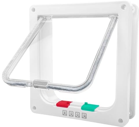 Lectorias ABS Acrílico Gateras para Gatitos, Puertas Cachorros, Puerta para Gatos, Gatera para Mascotas Pequeño, Ventana Gato Magnética con Bloqueo Giratorio de 4 Vías, Interior y Exterior, Blancas.