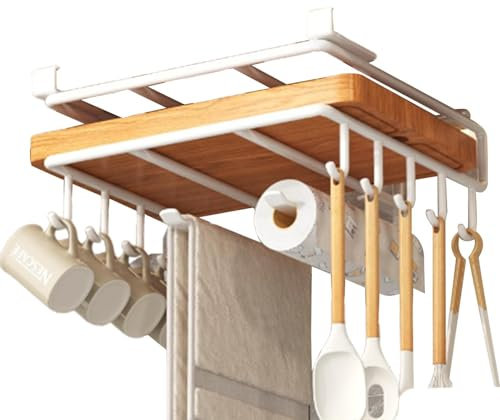Samuliy Support pour Planche à découper sous Armoire - Organisateur Multifonctionnel sous Armoire en Acier Inoxydable | Crochet de Cuisine sans poinçon, Porte-Serviettes en Papier Stable pour salles