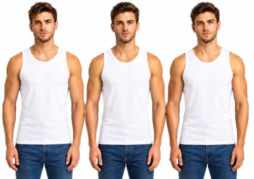 ArkXani® 3 Men's Sleeveless Vest Tank Tops 100% Cotton Vest for Gym Workout Mens T Shirt Athletic Undershirt Black, White & Assorted Colours