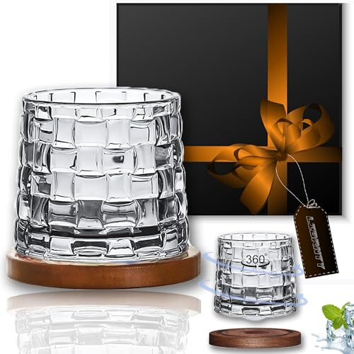 LIBRNTY Drehbare Wassergläser,Whiskey gläser 280ml,Mit Untersetzer 360°Whiskygläser geeignet für Bars/Familienfeiern/Geburtstagsfeiern/Weihnachten,Sehr beliebtes Geschenk/Weihnachtsgeschenke (B001)