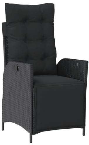 vidaXL Gartensessel mit Fußteil, Gartenstuhl Verstellbare Rückenlehne Fußteil, Sessel Stuhl Stahlrahmen, Gartenmöbel, Schwarz Poly Rattan