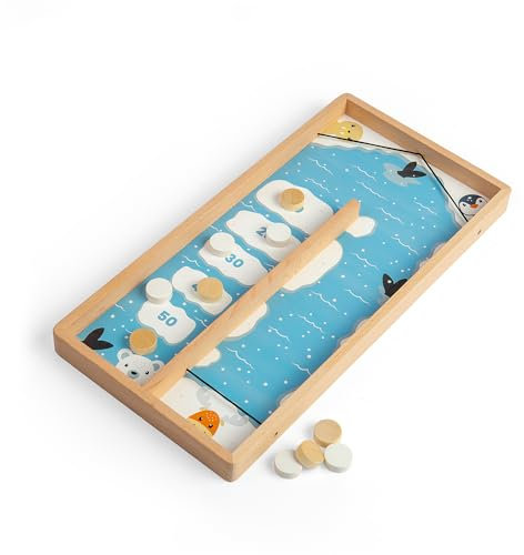Bigjigs Toys - Ice Puck Game 11 Play -Stücke - Sling -Schussbrett von Arctic Animal Themed, Holzkinderspiele, hergestellt aus umweltfreundlich