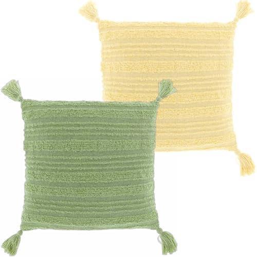 2er Set Marrakesch Kissenbezug Fonne Gelb und Hellgrün inklusive Füllung Kissen 45x45 cm groß | Sofakissen Kuschelkissen aus Baumwolle als Aesthetic Wohnzimmer Deko auf dem Sessel | Dekokissen