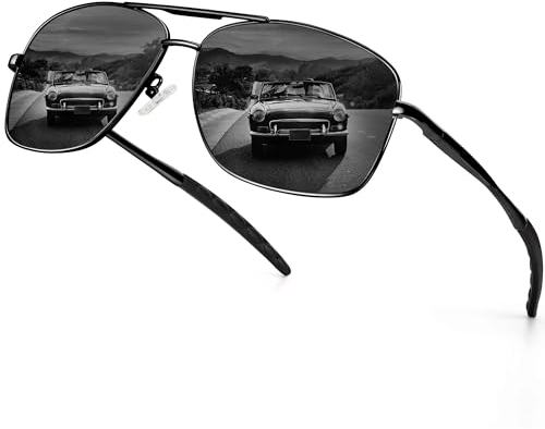 URUMQI Sonnenbrille Herren Damen Polarisiert Pilot Metallrahmen Sonnenbrillen UV400 Schutz Ultra Leicht Für Autofahren Angeln Golf Schwarzer Rahmen
