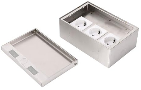 Bodeneinbau-Bodendosen-Set, 16 Ampere, Manipulationssichere Steckdose aus Edelstahl mit 3 EU-Steckdosen, Wasserdichte AC250V-Bodensteckdose für Zuhause, Büro (5,12 X 7,87 Zoll)