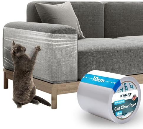 KARAT Kratzschutz Sofa Katze Sofaschutz Anti Kratz Folie für Katzen transparent 15m x 10cm Selbstklebende Couch Schutz Kratzfolie Anti-Kratz-Tape Katzenkratzer