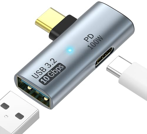 TiMOVO 2-in-1 USB C to USB 3.2 Adapter with 100W Charging Port, 10Gbps USB C Male to USB A Female OTG Splitter Converter for Rog Ally, Steam Deck, iPad Pro/Air, MacBook, iPhone 15 Series, Gray