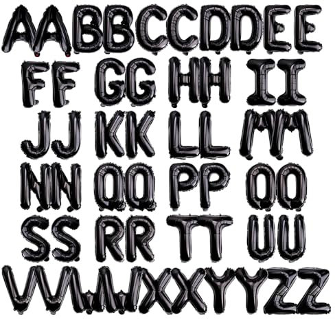 WESTGO 52 Stück 40,6 cm große schwarze Buchstaben A-Z Luftballons, individuelle Sätze, Mylar-Folien-Buchstaben, erstellen Sie Ihr eigenes Banner, wiederverwendbar für Geburtstag, Jahrestag, Feier,