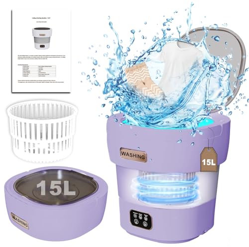 16L 2kg Portable Washing Machine with Spin Dryer, 2 in 1 Mini Washing Machine, Small Washing Machine Portable, Folding Washing Machine for Underwear, Sock, Baby Clothes, Travel, Camping, RV (Purple)