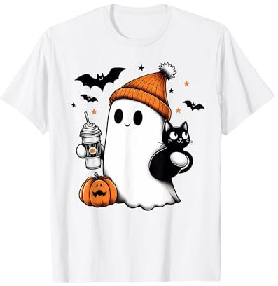 Gespenst trägt Mütze, Hippie-Geist mit schwarzer Katze, süßem Geist T-Shirt