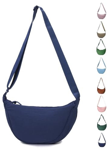 LOCCY Damen Halbmond Crossbody Schultertasche, Hobo Halfmoon Bag Einfarbige Nylon Crossbody Bag Damen Halbmond Schultertasche mit verstellbarer Schultergurt für Damen Reisen(Dunkelblau)