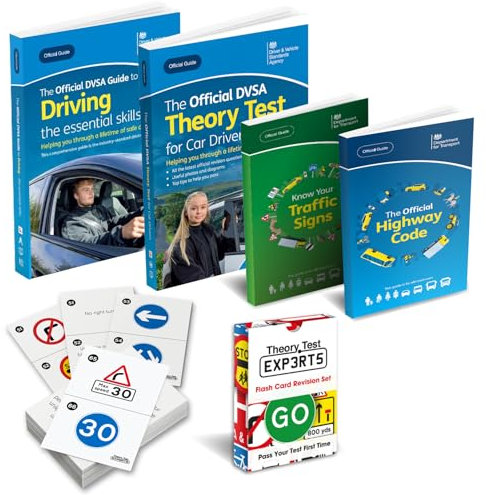 The Highway Code 2025 + Theory Test Book 2025 + DVSA Driving Essential Skills 2025 + Know Your Traffic Signs 2025 + 128 Road Signs Flash Cards 2025 - Driving Instructor Approved