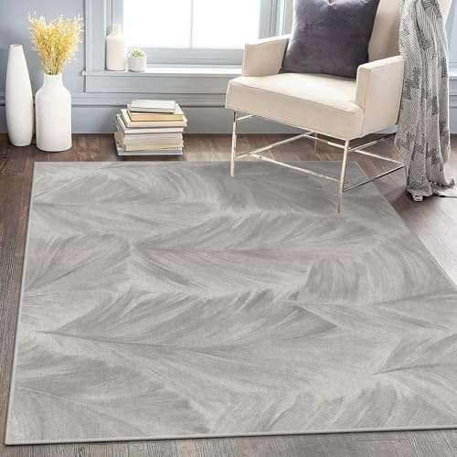 buyluhn Teppich 250x250 cm Quadratisch – Waschbarer Kurzflorteppich in Grau – rutschfest & Dünn – Weicher Wohnzimmerteppich, Schlafzimmerteppich, Esszimmerteppich, Pflegeleicht & Saugfähig