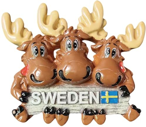 Kühlschrankmagnet, Motiv: Elche, Schweden, Souvenir, Kühlschrankdekoration, handbemalt, Basteln, Andenken