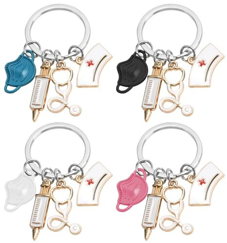 THKO krankenschwester geschenke,4 Stücke Krankenschwester Schlüsselanhänger Zubehör Keychain Metall Hängen Anhänger Arzt Arzthelferin Geschenke Nurse Pflegepersonal Geschenk