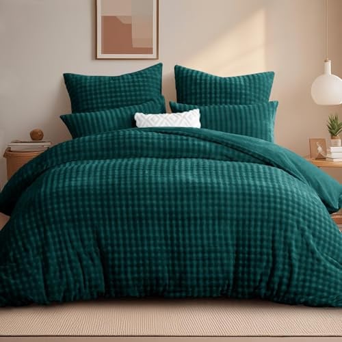 RUIKASI Winter Plüsch Bettwäsche 220x240 3teilig Grün - WarmeKuschelig Weich Flauschige Flanell Fleece Bettwäsche Luxus Wende Bettbezug mit Reißverschluss und 2 Kissenbezug 80x80cm