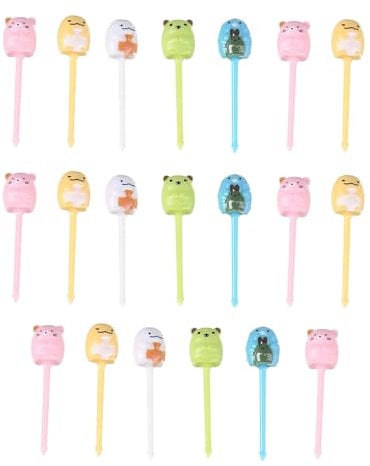 UYRVAPE 20pcs Mini Animales tenedores de frutas de dibujos animados para niños, palillos de dientes para niños accesorios para bento, mini pinchos adultos postre frutas fiesta infantil