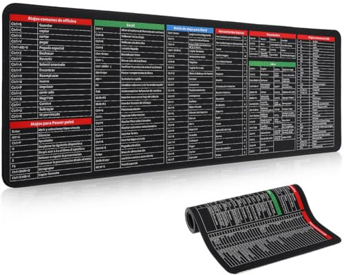 Housoutil Alfombrilla RatóN XXL 31X11.8 Pulgadas con Atajos En EspañOl Tapete Escritorio Antideslizante para Oficina Teletrabajo Y Gaming