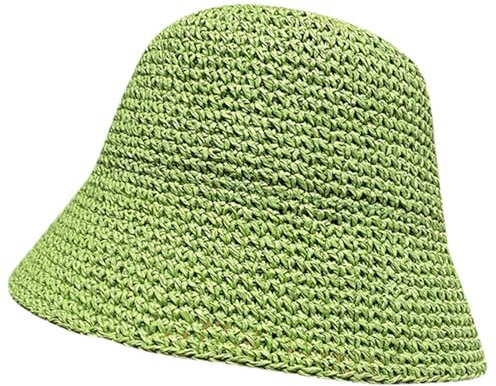 Sun Hat Womens Sun Hat Handmade Straw Bucket Wide Brim Packable Travel Summer Cap for Beach UPF 50+ Travelling Green