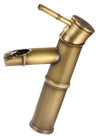 VILLCASE Robinet de Lavabo en Cuivre Antique Forme Bambou Mitigeur Eau Chaude Froide Filtre Anti-éclaboussures Court avec 2 Tuyaux 60 Cm pour Salle de Bain
