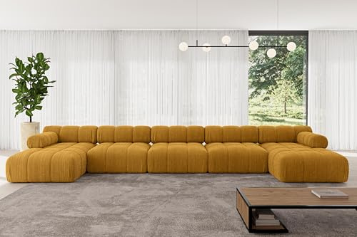 ALTDECOR Modulares Sofa Ecksofa in U-Form Corner modular Sofa Eckcouch Couch Wohnlandschaft Cauchsofa Polstersofa Tesso-U3-475x160x70 cm Senfgelb