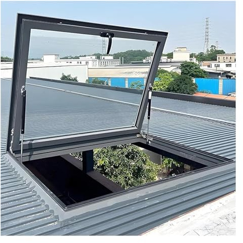 Dachfenster, Aluminiumlegierungsrahmen + Doppelglas-Lichtschachtfenster, 80°-Öffnung, geneigtes Flachdach-Oberlicht-Abdeckung for Dachboden/Sonnenraum(70x120cm)