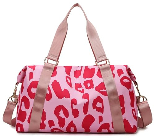 Sporttasche Mode Reisetasche Frauen Leopard Große Nylon Tasche Tote Handtaschen Sport Fitness Sporttasche Damen Yoga Wochenende Rosa Taschen(Pink)