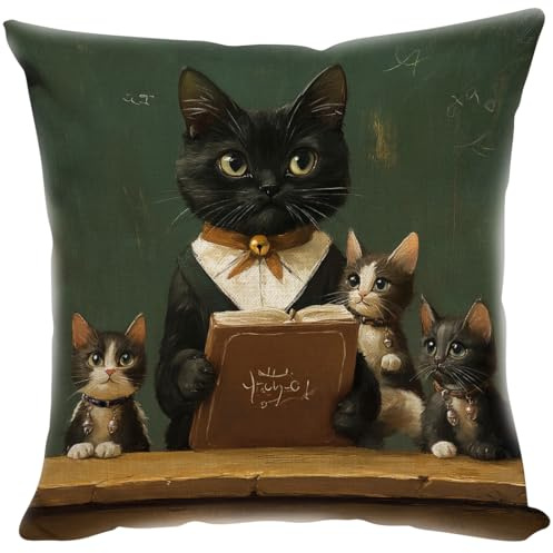 Violetpos Katzen und Bücher Kissenbezug 45x45 Kissen Deko für Sofa Kissenhülle Kissenbezüge Sofakissen Dekokissen Zierkissen Zierkissenbezug Dekorative Schlafzimmer Wohnzimmer Couch